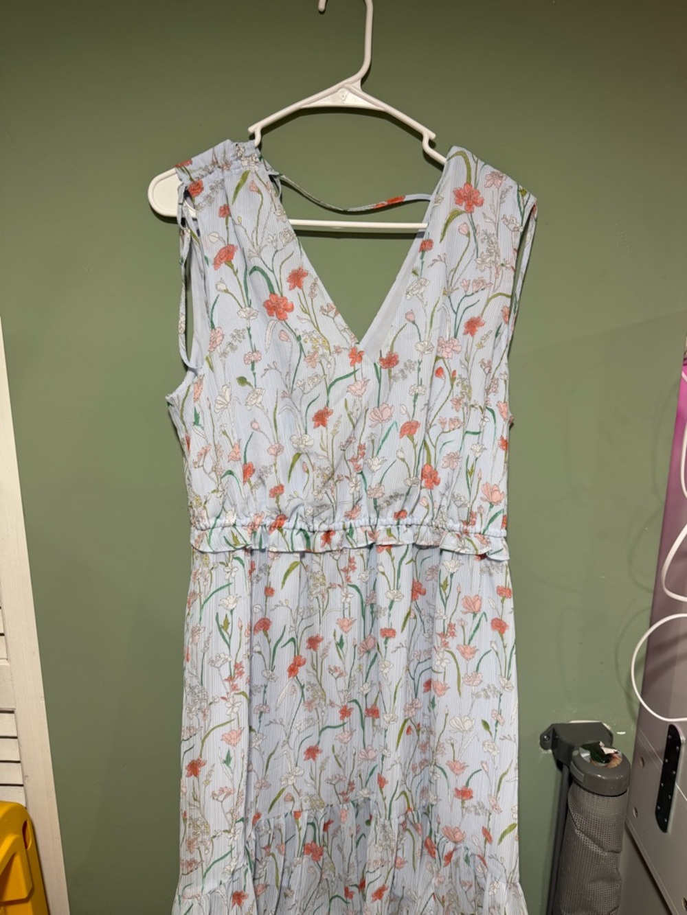 Banana Republic Light Blue Maxi Dress with Coral Floral Print